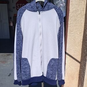 Men's Navy and White Zip-Up Sweater